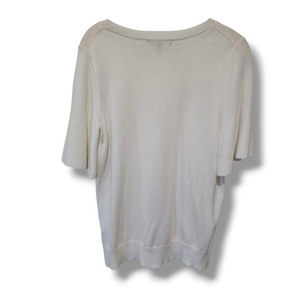 Banana Republic Women’s White Flutter Sleeve Knit Top Small Cotton Viscose Blend - Picture 3 of 9